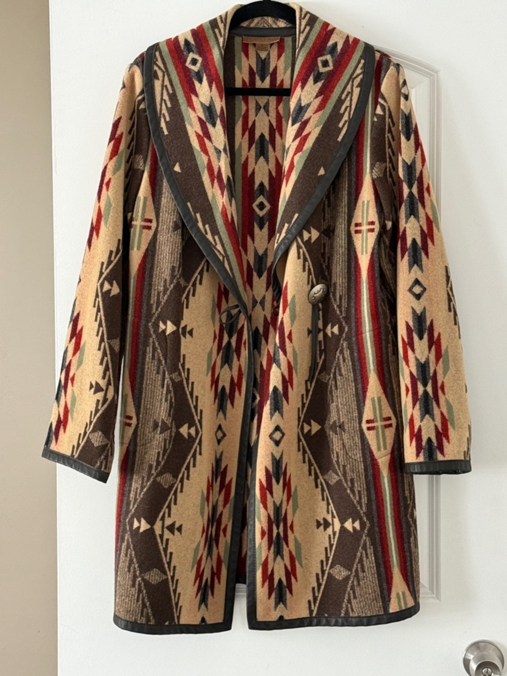 Pendleton Southwestern Trench Coat in Tan, Brown & Red